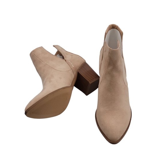 Womens Pointed Toe Ankle Boot Cutout Chunky Heel Bootie Nude Size 10 - Picture 6 of 8